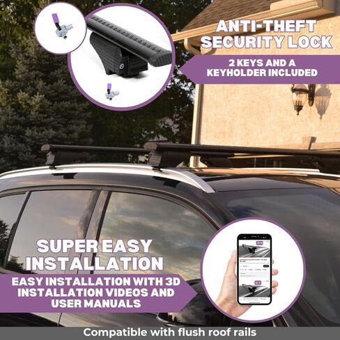 إركول سقف رف قضبان الصليب لأودي SQ5 2018-2025 | أشرطة الألومنيوم مع قفل مكافحة السرقة للسطح | متوافق مع قضبان التدفق - الأسود in Kuwait