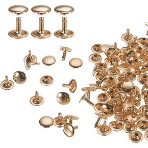 HARFINGTON 60 Sets Double Cap Leather Rivets, 10x10mm Round Cap Tubular Metal Studs Leather Crafting Rivets for Fabric Belt Pet Collar Boot Bag Repair and Decoration, Pink in Kuwait