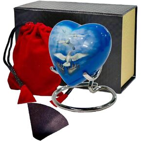 Small Heart Urns for Human Remains Ashes - Set of Funeral Ashes Container - Display Stand - Velvet Carry Bag - Paper Funnel with Black Gift Box - A Complete Memorial Gift Set in Saudi Arabia