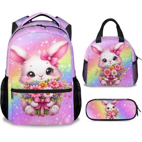 School Backpack for Girls, 3Pcs Cat Backpack Set, Kids Bookbag for Kindergarten/Elementary/Preschool, 17" School Bag with Lunch Box Pencil Case in Saudi Arabia
