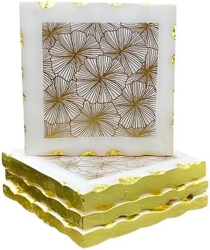 Décor Envogue Brown Marble Scalloped Coasters Set of 6 - Luxury Aesthetic Modern Drink Coasters for Coffee Table- White Scalloped Cup Coasters - Real Natural Semi Absorbent Stone Coasters in Saudi Arabia