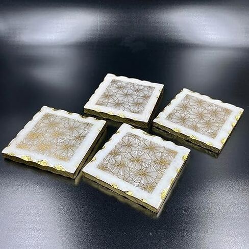 Décor Envogue Brown Marble Scalloped Coasters Set of 6 - Luxury Aesthetic Modern Drink Coasters for Coffee Table- White Scalloped Cup Coasters - Real Natural Semi Absorbent Stone Coasters in Saudi Arabia