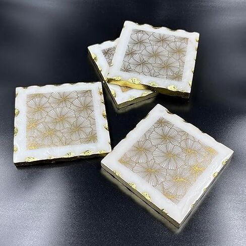 Décor Envogue Brown Marble Scalloped Coasters Set of 6 - Luxury Aesthetic Modern Drink Coasters for Coffee Table- White Scalloped Cup Coasters - Real Natural Semi Absorbent Stone Coasters in Saudi Arabia