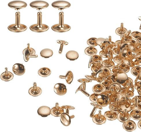 HARFINGTON 60 Sets Double Cap Leather Rivets, 10x10mm Round Cap Tubular Metal Studs Leather Crafting Rivets for Fabric Belt Pet Collar Boot Bag Repair and Decoration, Pink in Kuwait