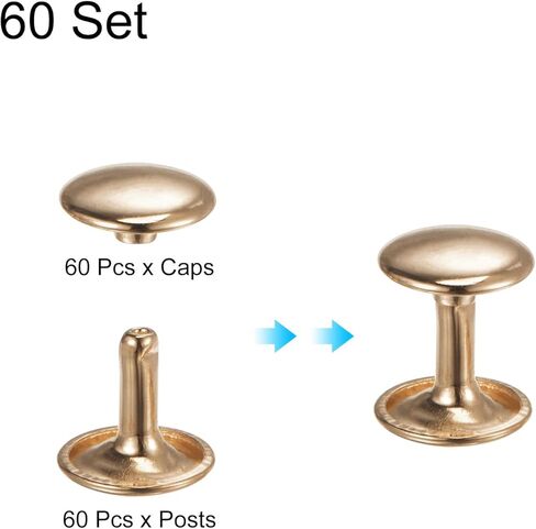 HARFINGTON 60 Sets Double Cap Leather Rivets, 10x10mm Round Cap Tubular Metal Studs Leather Crafting Rivets for Fabric Belt Pet Collar Boot Bag Repair and Decoration, Pink in Kuwait