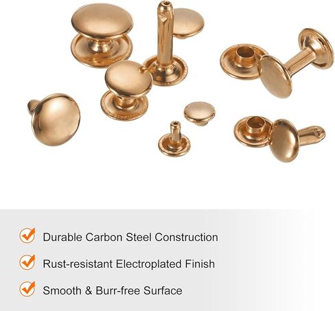 HARFINGTON 60 Sets Double Cap Leather Rivets, 10x10mm Round Cap Tubular Metal Studs Leather Crafting Rivets for Fabric Belt Pet Collar Boot Bag Repair and Decoration, Pink in Kuwait