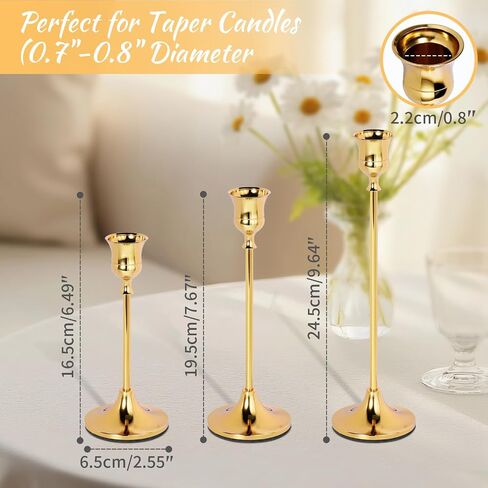 2 Sets(6 Pcs) Candlestick Holders Taper Candle Holders Brass Gold Candlestick Holder Set Vintage Modern Decorative Centerpiece for Table Mantel Wedding Housewarming Gift (Gold, 2 Set(6 pcs)) in Kuwait