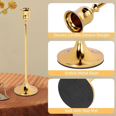 2 Sets(6 Pcs) Candlestick Holders Taper Candle Holders Brass Gold Candlestick Holder Set Vintage Modern Decorative Centerpiece for Table Mantel Wedding Housewarming Gift (Gold, 2 Set(6 pcs)) in Kuwait