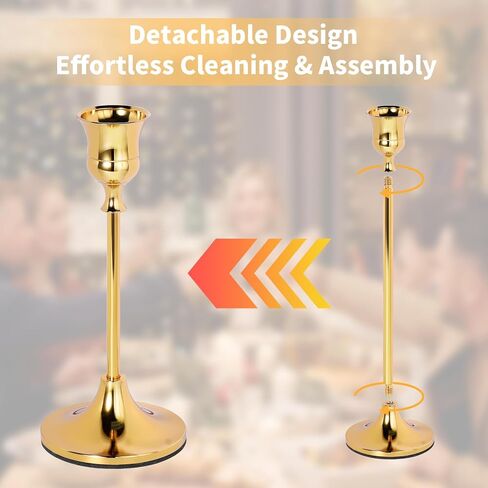 2 Sets(6 Pcs) Candlestick Holders Taper Candle Holders Brass Gold Candlestick Holder Set Vintage Modern Decorative Centerpiece for Table Mantel Wedding Housewarming Gift (Gold, 2 Set(6 pcs)) in Kuwait