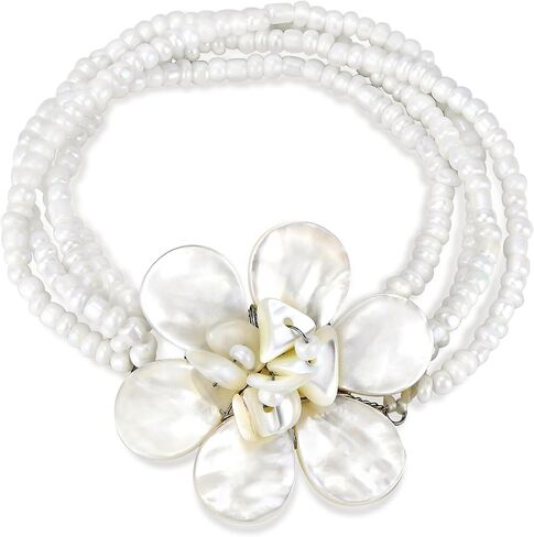 AeraVida Elegant White Ocean Flower Mother of Pearl and Bead Floral Bracelet in Saudi Arabia