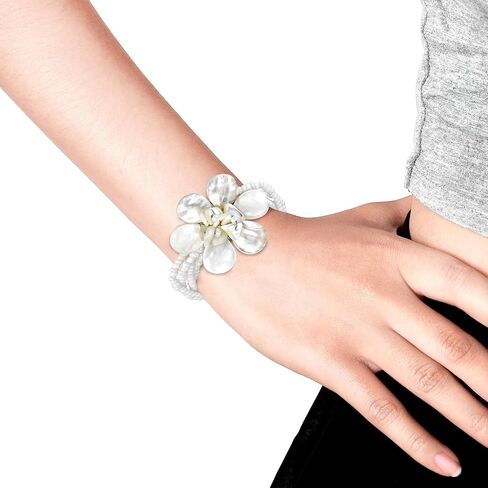 AeraVida Elegant White Ocean Flower Mother of Pearl and Bead Floral Bracelet in Saudi Arabia