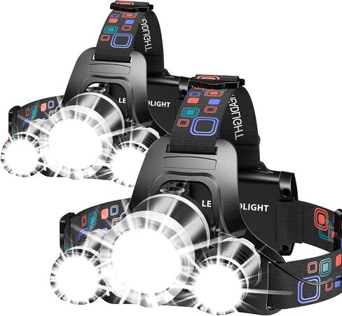 مصباح أمامي WdtPro قابل لإعادة الشحن، مصباح أمامي خفيف الوزن مع 3 مصابيح أمامية LED ساطعة تعمل بالطاقة، 90 درجة قابلة للتعديل 4+2 أوضاع وأضواء خلفية مقاومة للماء للبالغين والصيد والتخييم في الهواء الطلق in Saudi Arabia
