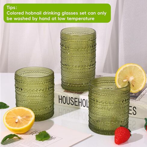 مجموعة أكواب الشرب Hobnail من Moretoes مكونة من 12 قطعة، مجموعة أكواب زجاجية عتيقة، كؤوس Highball 12oz ومجموعة أكواب كوكتيل 10oz، مجموعة هدايا زجاجية لبار المطبخ لعصير الليمون والويسكي والبيرة والعصائر والحليب in Saudi Arabia