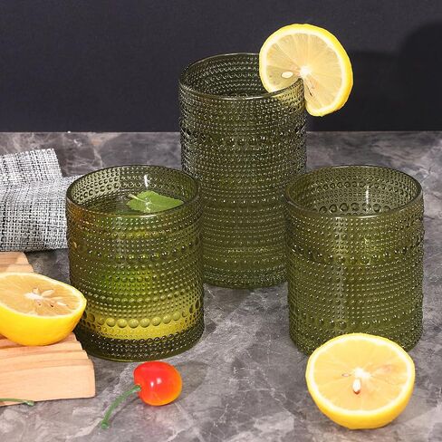 مجموعة أكواب الشرب Hobnail من Moretoes مكونة من 12 قطعة، مجموعة أكواب زجاجية عتيقة، كؤوس Highball 12oz ومجموعة أكواب كوكتيل 10oz، مجموعة هدايا زجاجية لبار المطبخ لعصير الليمون والويسكي والبيرة والعصائر والحليب in Saudi Arabia