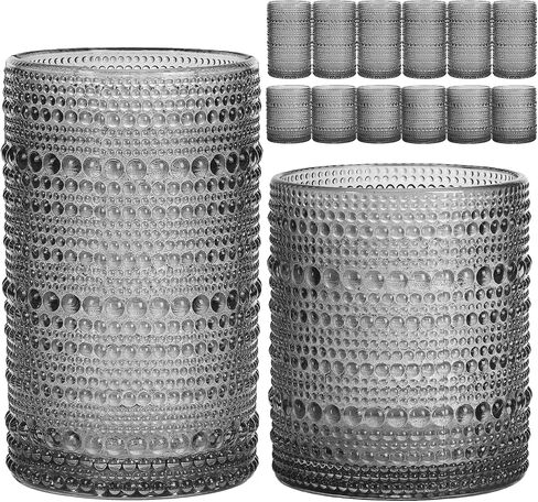 مجموعة أكواب الشرب Hobnail من Moretoes مكونة من 12 قطعة، مجموعة أكواب زجاجية عتيقة، كؤوس Highball 12oz ومجموعة أكواب كوكتيل 10oz، مجموعة هدايا زجاجية لبار المطبخ لعصير الليمون والويسكي والبيرة والعصائر والحليب in Saudi Arabia