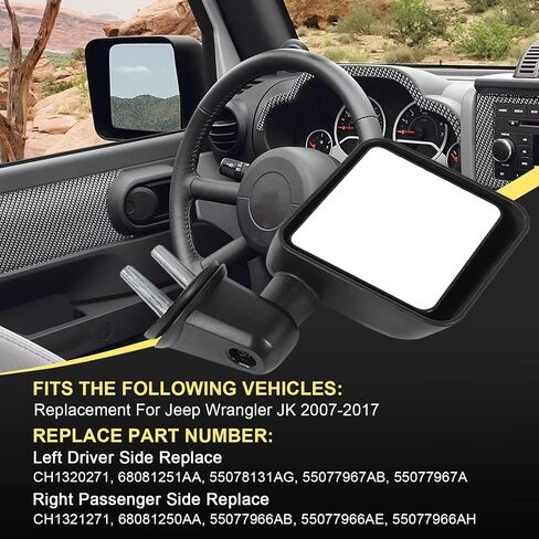 Door Mirror Left Driver Side and Right Passenger Side Replacement For Jeep Wrangler JK 2007-2017, Replace CH1320271 CH1321271 in Saudi Arabia