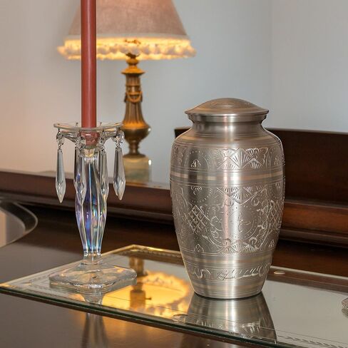 Platinum Elegance Cremation Urn for Ashes, Brass, Silver Urn, Adult Sized Cremation Urn, 10 Inches High in Saudi Arabia