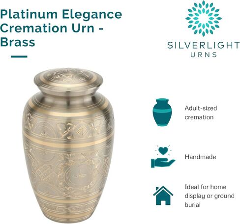 Platinum Elegance Cremation Urn for Ashes, Brass, Silver Urn, Adult Sized Cremation Urn, 10 Inches High in Saudi Arabia