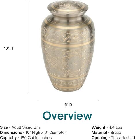 Platinum Elegance Cremation Urn for Ashes, Brass, Silver Urn, Adult Sized Cremation Urn, 10 Inches High in Saudi Arabia
