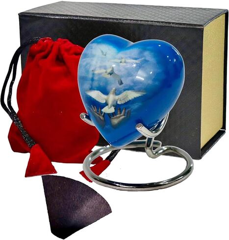 Small Heart Urns for Human Remains Ashes - Set of Funeral Ashes Container - Display Stand - Velvet Carry Bag - Paper Funnel with Black Gift Box - A Complete Memorial Gift Set in Saudi Arabia