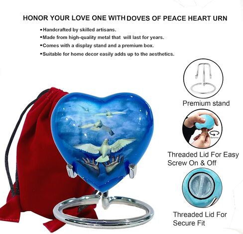 Small Heart Urns for Human Remains Ashes - Set of Funeral Ashes Container - Display Stand - Velvet Carry Bag - Paper Funnel with Black Gift Box - A Complete Memorial Gift Set in Saudi Arabia