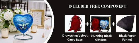 Small Heart Urns for Human Remains Ashes - Set of Funeral Ashes Container - Display Stand - Velvet Carry Bag - Paper Funnel with Black Gift Box - A Complete Memorial Gift Set in Saudi Arabia
