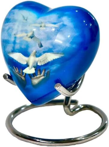 Small Heart Urns for Human Remains Ashes - Set of Funeral Ashes Container - Display Stand - Velvet Carry Bag - Paper Funnel with Black Gift Box - A Complete Memorial Gift Set in Saudi Arabia