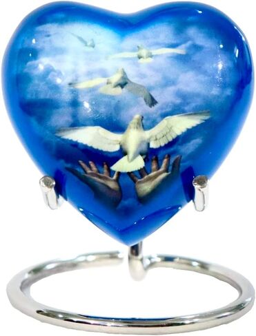 Small Heart Urns for Human Remains Ashes - Set of Funeral Ashes Container - Display Stand - Velvet Carry Bag - Paper Funnel with Black Gift Box - A Complete Memorial Gift Set in Saudi Arabia