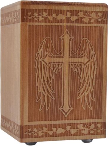 Handmade Wooden Cremation Urn for Ashes with Cross Engraving 24 Cubic Inch Pet Human Urns Funeral Memorial Keepsake Casket Box for Adults, Children, Pets (Cats, Dogs) in Saudi Arabia
