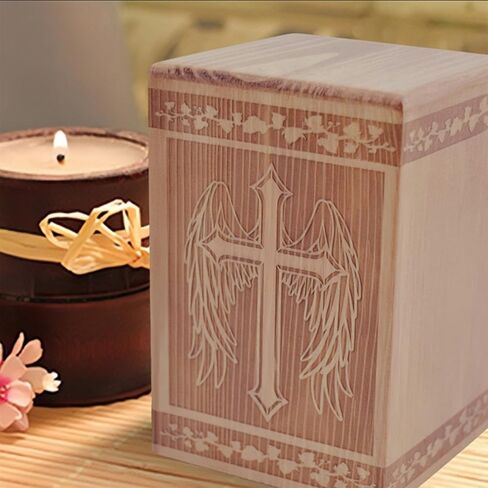 Handmade Wooden Cremation Urn for Ashes with Cross Engraving 24 Cubic Inch Pet Human Urns Funeral Memorial Keepsake Casket Box for Adults, Children, Pets (Cats, Dogs) in Saudi Arabia