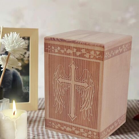 Handmade Wooden Cremation Urn for Ashes with Cross Engraving 24 Cubic Inch Pet Human Urns Funeral Memorial Keepsake Casket Box for Adults, Children, Pets (Cats, Dogs) in Saudi Arabia