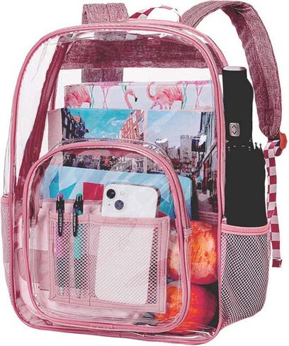 UFNDC Clear Backpack for Women and Men, Heavy Duty PVC Backpacks, See Through Transparent Bookbag - Purple in Kuwait