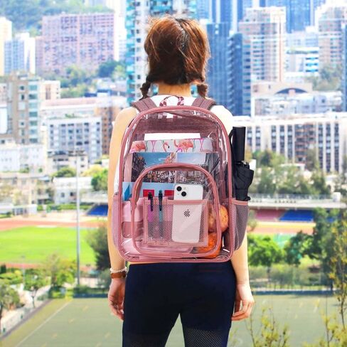 UFNDC Clear Backpack for Women and Men, Heavy Duty PVC Backpacks, See Through Transparent Bookbag - Purple in Kuwait