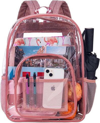 UFNDC Clear Backpack for Women and Men, Heavy Duty PVC Backpacks, See Through Transparent Bookbag - Purple in Kuwait