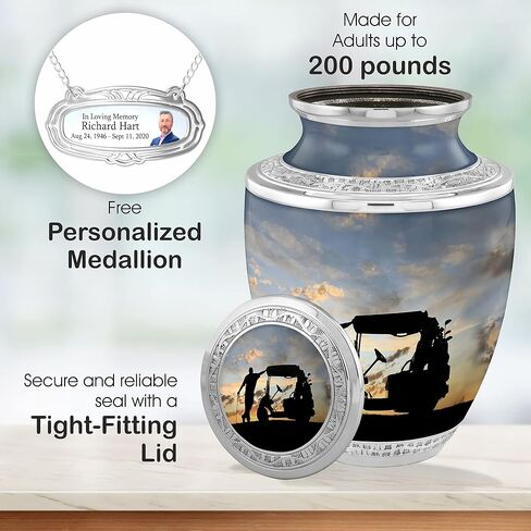 Personalized Medallion Golfing in Heaven Cremation Urns for Adult Ashes Male Female - 200lbs Burial Urns for Human Ashes - Handcrafted Funeral Decorative Urns for Ashes Adult Male with Velvet Bag in Saudi Arabia