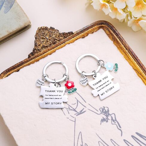 Thank You keychain, Block Puzzle Charm with Enameled Flower, Gifts for Friends/Coworkers/Teacher, Heartwarming Therapist in Saudi Arabia