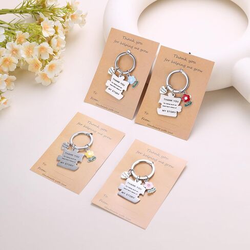 Thank You keychain, Block Puzzle Charm with Enameled Flower, Gifts for Friends/Coworkers/Teacher, Heartwarming Therapist in Saudi Arabia