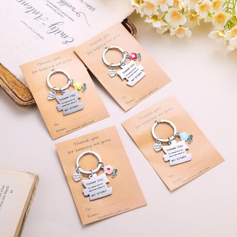 Thank You keychain, Block Puzzle Charm with Enameled Flower, Gifts for Friends/Coworkers/Teacher, Heartwarming Therapist in Saudi Arabia