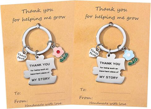 Thank You keychain, Block Puzzle Charm with Enameled Flower, Gifts for Friends/Coworkers/Teacher, Heartwarming Therapist in Saudi Arabia