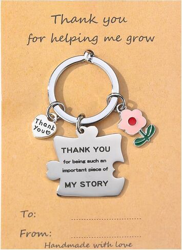 Thank You keychain, Block Puzzle Charm with Enameled Flower, Gifts for Friends/Coworkers/Teacher, Heartwarming Therapist in Saudi Arabia