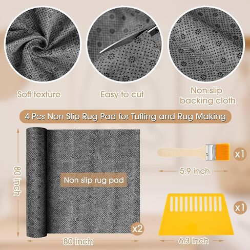 Tudomro 2 Pcs 80'' x 80" Large Tufting Cloth for Rugs and 80'' x 80" Non Slip Final Backing Fabric Monks Cloth with 1 Cleaning Brush 1 Glue Scraper for Tufting Needle DIY Rug Making in Saudi Arabia
