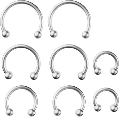 8 PCS 16G Surgical Steel Horseshoe Nose Septum Earrings Eyebrow Lip Retainer Spiral Tragus Puncture Rings 6-12mm for Women Men in Kuwait