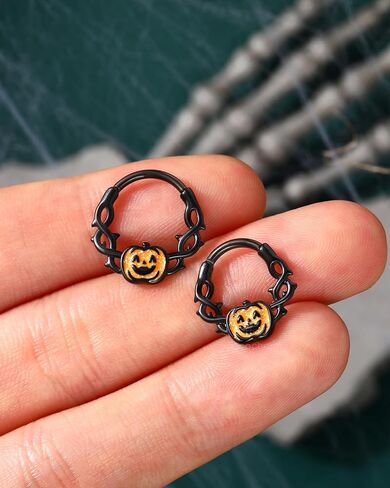 COCHARM Halloween Septum Rings 16G Pumpkin Septum Jewelry Jesus' Crown Helix Daith Earrings for Women Men Black Daith Piercing Jewelry Stainless Steel in Saudi Arabia