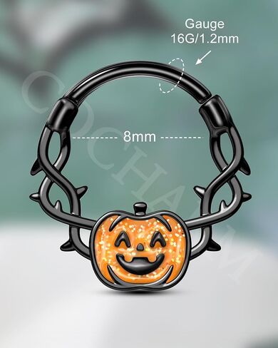 COCHARM Halloween Septum Rings 16G Pumpkin Septum Jewelry Jesus' Crown Helix Daith Earrings for Women Men Black Daith Piercing Jewelry Stainless Steel in Saudi Arabia
