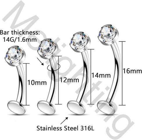 Melighting 14g عائم Bellly Button Ring Ring داخليًا ملولبًا من الفولاذ المقاوم للصدأ 316L CZ صافًا BELLY BELLY RING LING DERICE BIERCING JOLDERY JOLLERERY للنساء 10/12/14/16 مم in Saudi Arabia