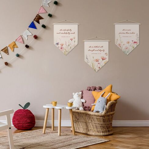 Bible Verse Wall Decor, Scripture Poster Hanger Frame, Christian Nursery Wall Art for Kids Room Bedroom Playroom, Christian Baby Shower Gifts for Boys Girls, Minimalist Modern Pennant Flag Banner in Kuwait