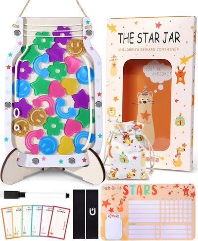 Swooflia Car Custom Reward Jar Magnetic Star Jar for Kids - Home Star Jar Reward System with Magnetic Chart Classroom, Positive Behavior Potty Training for Girls Boys Incentives in Kuwait