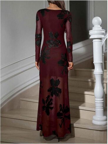 Verdusa Women's Floral Mesh Maxi Dresses Long Sleeve Elegant Formal Wedding Guest Dress Cocktail Fall 2025 in Saudi Arabia
