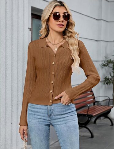 ZAFUL Women's Long Sleeve Cropped Cardigan Sweaters Lightweight 2025 Collared Open Front Button up Crochet Knit Outwear in Saudi Arabia