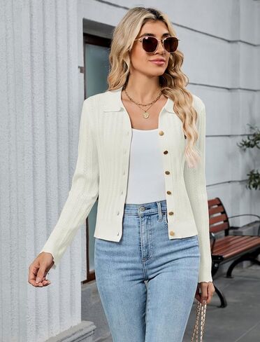 ZAFUL Women's Long Sleeve Cropped Cardigan Sweaters Lightweight 2025 Collared Open Front Button up Crochet Knit Outwear in Saudi Arabia